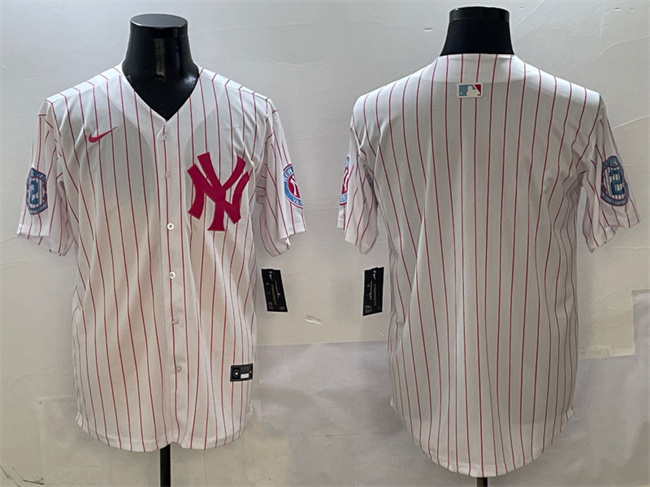 Men's New York Yankees Blank Pink With Patch Limited Stitched Baseball Jersey Men's New York Yankees Blank Pink With Patch Limited Stitched Baseball Jersey