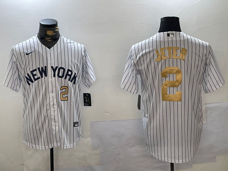 Men's New York Yankees #2 Derek Jeter White Pinstripe Fashion Cool Base Jerseys Men's New York Yankees #2 Derek Jeter White Pinstripe Fashion Cool Base Jerseys