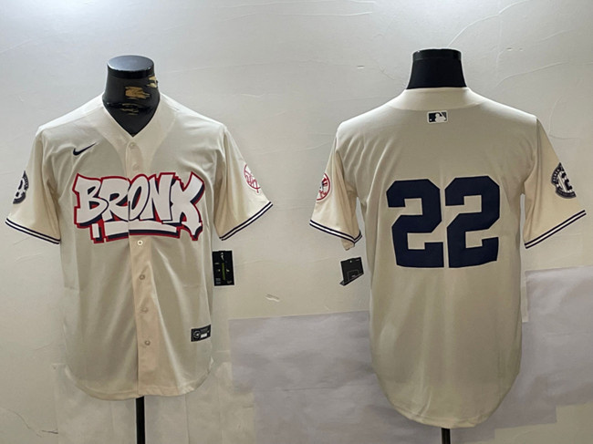 Men's New York Yankees #22 Juan Soto Cream Bronx Graffiti V2 Vapor Limited Stitched Baseball Jersey Men's New York Yankees #22 Juan Soto Cream Bronx Graffiti V2 Vapor Limited Stitched Baseball Jersey