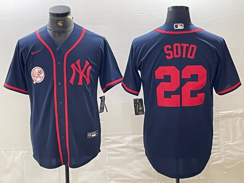 Men's New York Yankees #22 Juan Soto Navy Cool Base Stitched Baseball Jersey 5 Men's New York Yankees #22 Juan Soto Navy Cool Base Stitched Baseball Jersey 5