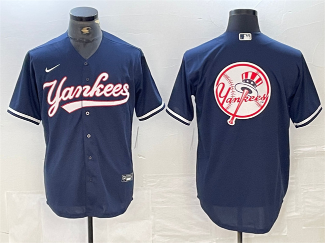 Men's New York Yankees Navy Team Big Logo Cool Base Stitched Baseball Jersey 4 Men's New York Yankees Navy Team Big Logo Cool Base Stitched Baseball Jersey 4