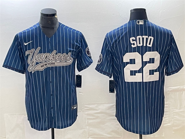 Men's New York Yankees #22 Juan Soto Navy Cool Base Stitched Baseball Jerseys 1 Men's New York Yankees #22 Juan Soto Navy Cool Base Stitched Baseball Jerseys 1