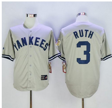 Mitchell And Ness 75TH Yankees #3 Babe Ruth Grey Throwback Stitched MLB Jersey Mitchell And Ness 75TH Yankees #3 Babe Ruth Grey Throwback Stitched MLB Jersey