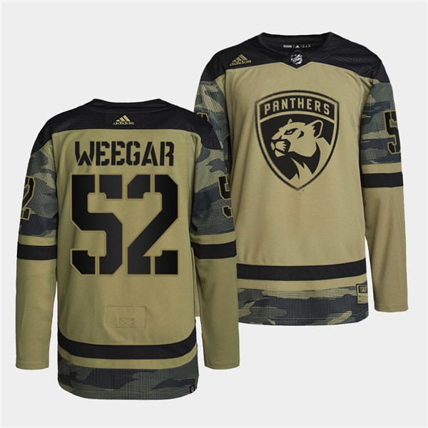 Men's Florida Panthers #52 MacKenzie Weegar 2022 Camo Military Appreciation Night Stitched Jersey Men's Florida Panthers #52 MacKenzie Weegar 2022 Camo Military Appreciation Night Stitched Jersey