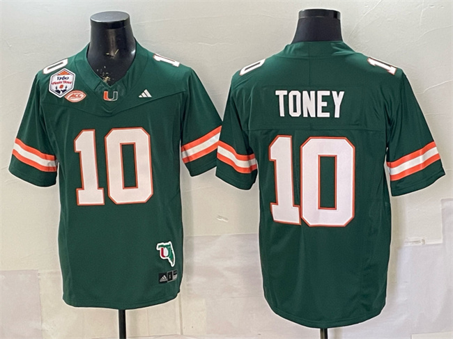 Men's Miami Hurricanes #10 Malachi Toney Green F.U.S.E. The Fiesta Bowl Champions & Florida Patch Stitched Football Jersey Men's Miami Hurricanes #10 Malachi Toney Green F.U.S.E. The Fiesta Bowl Champions & Florida Patch Stitched Football Jersey