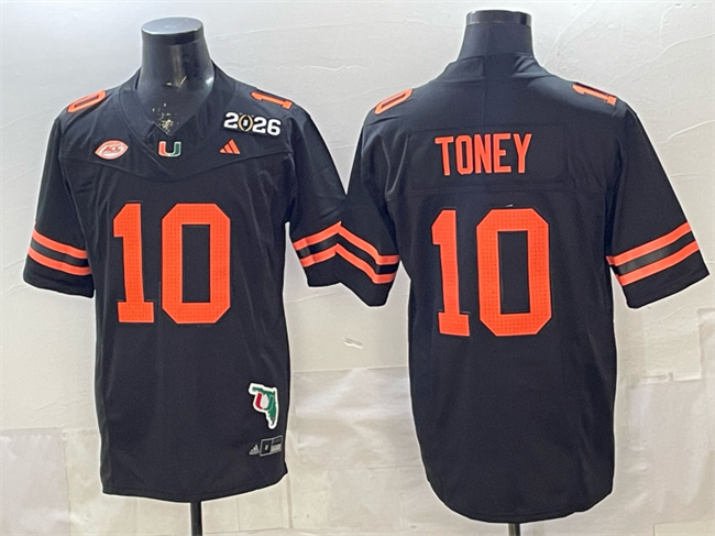 Men's Miami Hurricanes #10 Malachi Toney Black F.U.S.E. 2026 & Florida Patch Stitched Football Jersey Men's Miami Hurricanes #10 Malachi Toney Black F.U.S.E. 2026 & Florida Patch Stitched Football Jersey