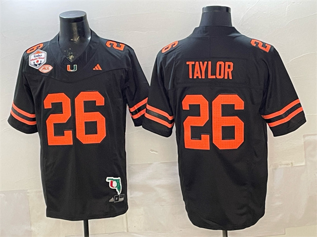 Men's Miami Hurricanes #26 Sean Taylor Black F.U.S.E. Fiesta Bowl Champions & Florida Patch Stitched Football Jersey Men's Miami Hurricanes #26 Sean Taylor Black F.U.S.E. Fiesta Bowl Champions & Florida Patch Stitched Football Jersey