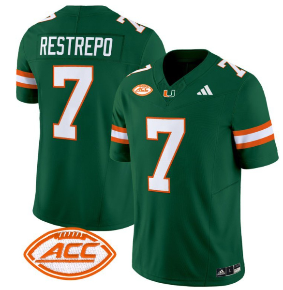 Men's Miami Hurricanes #7 Xavier Restrepo Green Stitched Jerseys Men's Miami Hurricanes #7 Xavier Restrepo Green Stitched Jerseys