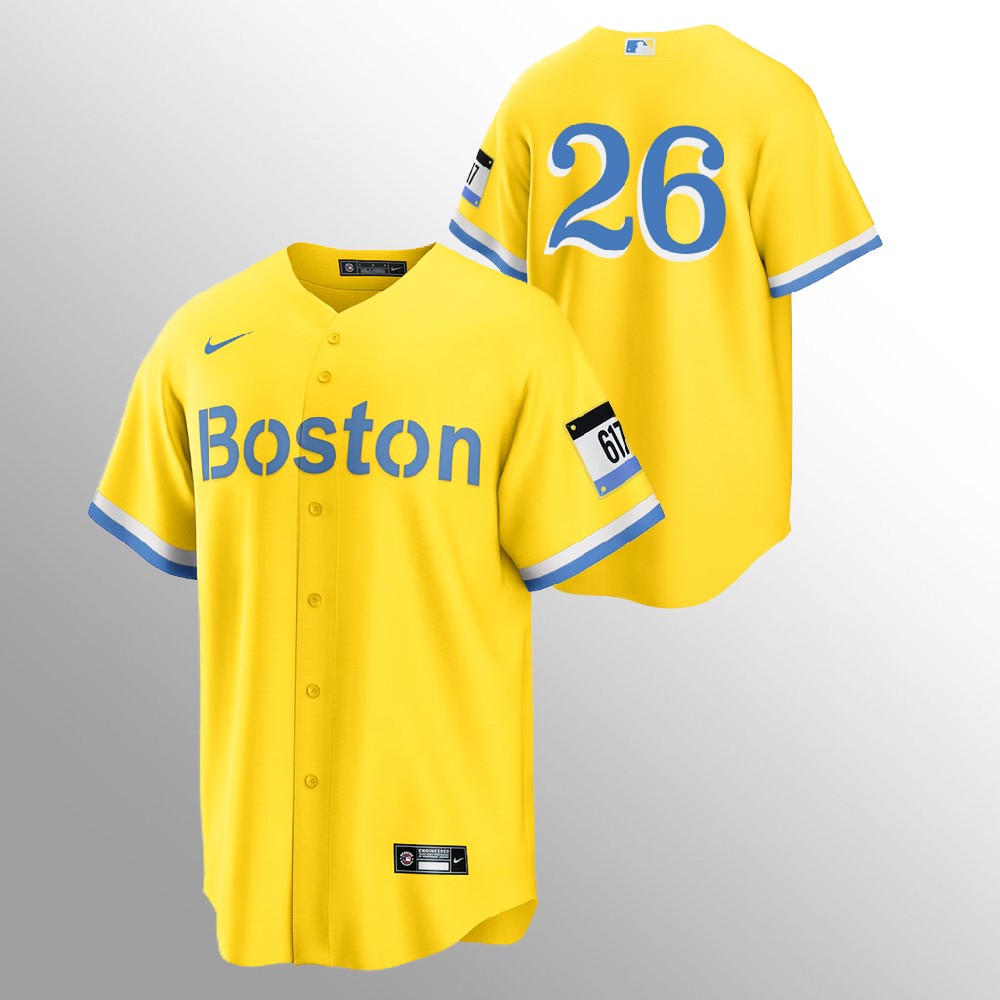 Boston Red Sox #26 Wade Boggs Men's Nike 2021 City Connect Gold Fans Version MLB Jersey - No Name Boston Red Sox #26 Wade Boggs Men's Nike 2021 City Connect Gold Fans Version MLB Jersey - No Name