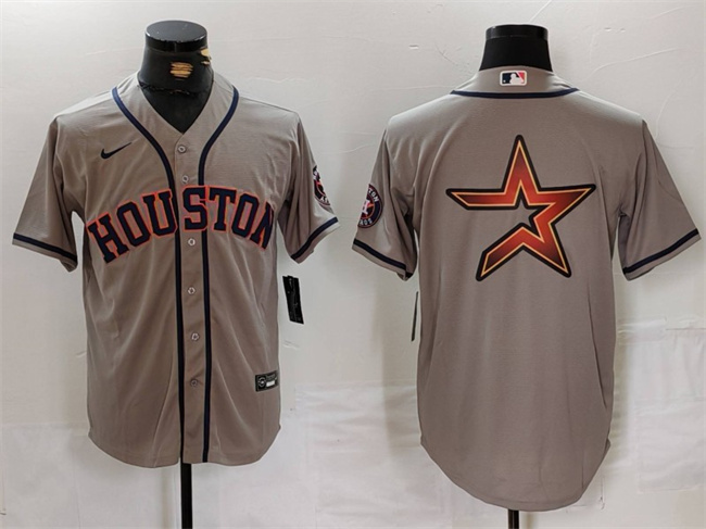 Men's Houston Astros Gray Team Big Logo With Patch Cool Base Stitched Baseball Jersey 5