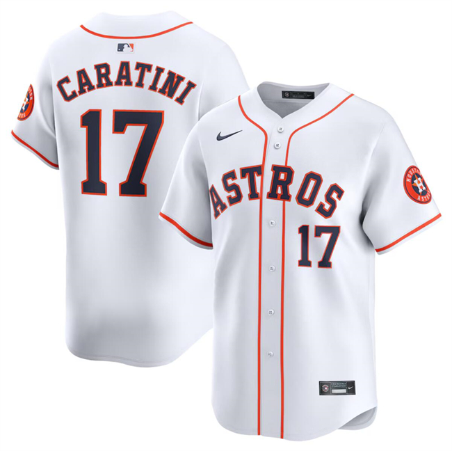 Men's Houston Astros #17 Victor Caratini White 2024 Home Limited Stitched Baseball Jersey Men's Houston Astros #17 Victor Caratini White 2024 Home Limited Stitched Baseball Jersey