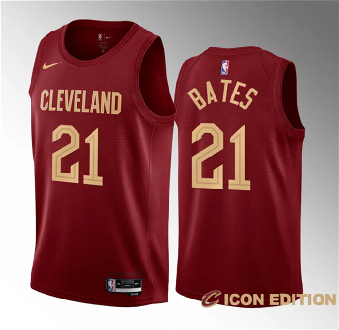 Men's Cleveland Cavaliers #21 Emoni Bates Wine 2023 Draft Icon Edition Stitched Jersey