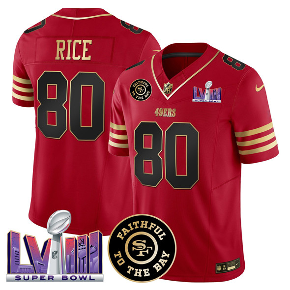 Men's San Francisco 49ers #80 Jerry Rice Red 2025 F.U.S.E. Faithful & Super Bowl LVIII Patch Vapor Limited Stitched Football Jersey