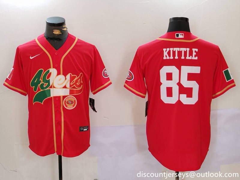 Men's San Francisco 49ers #85 George Kittle Red With Patch Cool Base Stitched Baseball Jersey 1