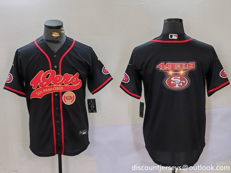 Men's San Francisco 49ers Team Big Logo Black With Patch Cool Base Stitched Baseball Jersey 2