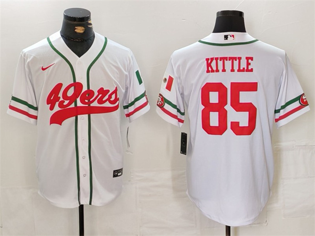Men's San Francisco 49ers #85 George Kittle White With Patch Cool Base Stitched Baseball Jersey Men's San Francisco 49ers #85 George Kittle White With Patch Cool Base Stitched Baseball Jersey