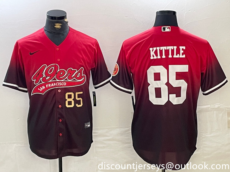 Men's San Francisco 49ers #85 George Kittle Red Black With Patch Cool Base Stitched Baseball jerseys 1