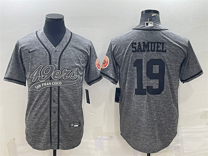 Men's San Francisco 49ers #19 Deebo Samuel Grey With Patch Cool Base Stitched Baseball Jersey Men's San Francisco 49ers #19 Deebo Samuel Grey With Patch Cool Base Stitched Baseball Jersey