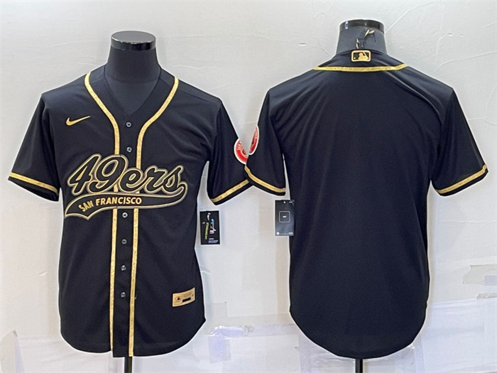 Men's San Francisco 49ers Blank Black Gold With Patch Cool Base Stitched Baseball Jersey Men's San Francisco 49ers Blank Black Gold With Patch Cool Base Stitched Baseball Jersey