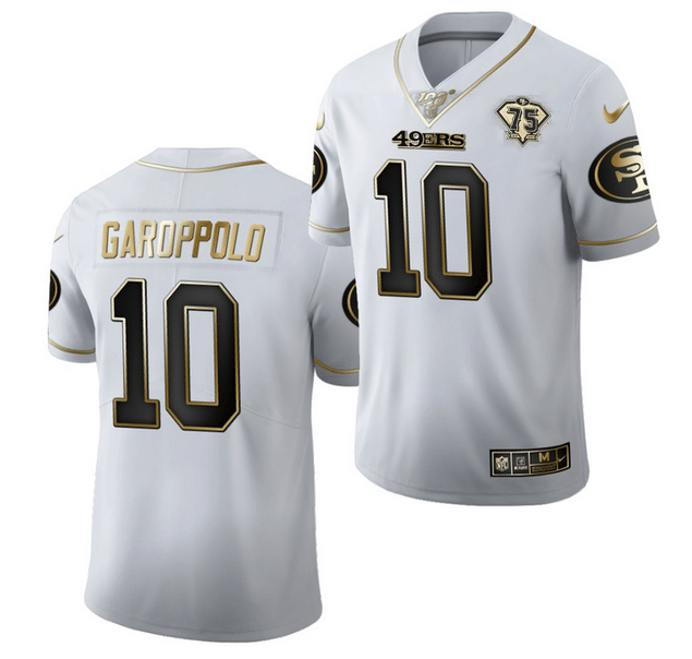 Men's San Francisco 49ers #10 Jimmy Garoppolo White Gold 75th Anniversary Stitched Jersey Men's San Francisco 49ers #10 Jimmy Garoppolo White Gold 75th Anniversary Stitched Jersey