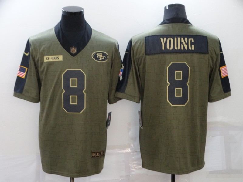 Men's San Francisco 49ers #8 Steve Young 2021 Olive Salute To Service Limited Stitched Jersey Men's San Francisco 49ers #8 Steve Young 2021 Olive Salute To Service Limited Stitched Jersey
