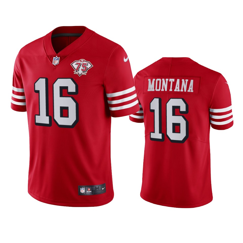 Nike 49ers #16 Joe Montana Red Rush Men's 75th Anniversary Stitched NFL Vapor Untouchable Limited Jersey Nike 49ers #16 Joe Montana Red Rush Men's 75th Anniversary Stitched NFL Vapor Untouchable Limited Jersey