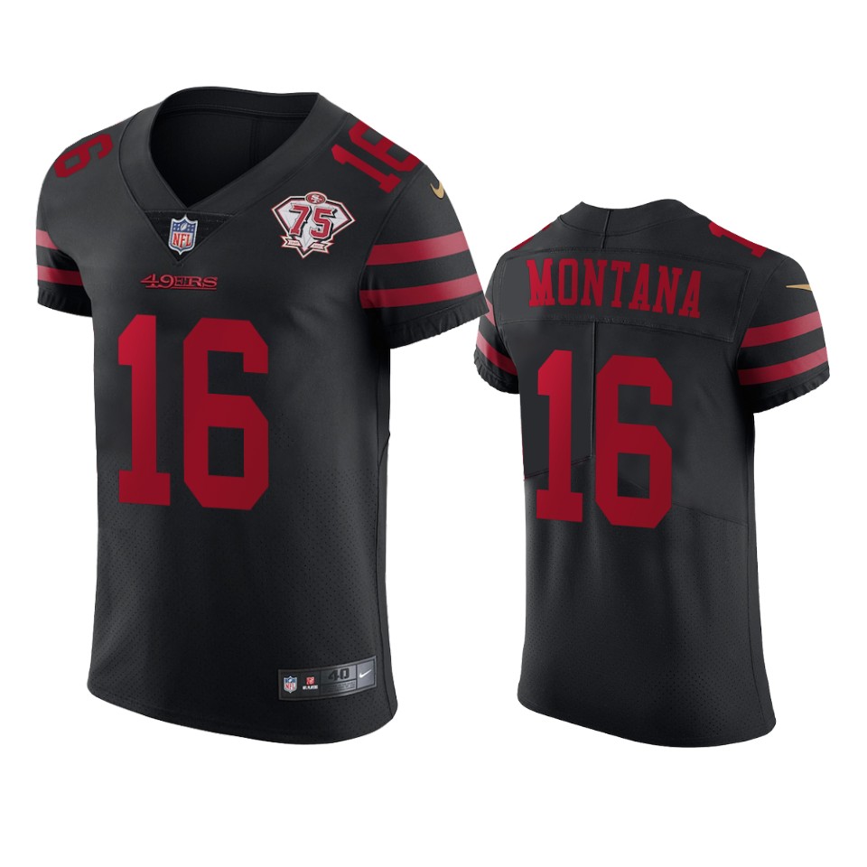 Nike 49ers #16 Joe Montana Black Alternate Men's 75th Anniversary Stitched NFL Vapor Untouchable Elite Jersey Nike 49ers #16 Joe Montana Black Alternate Men's 75th Anniversary Stitched NFL Vapor Untouchable Elite Jersey