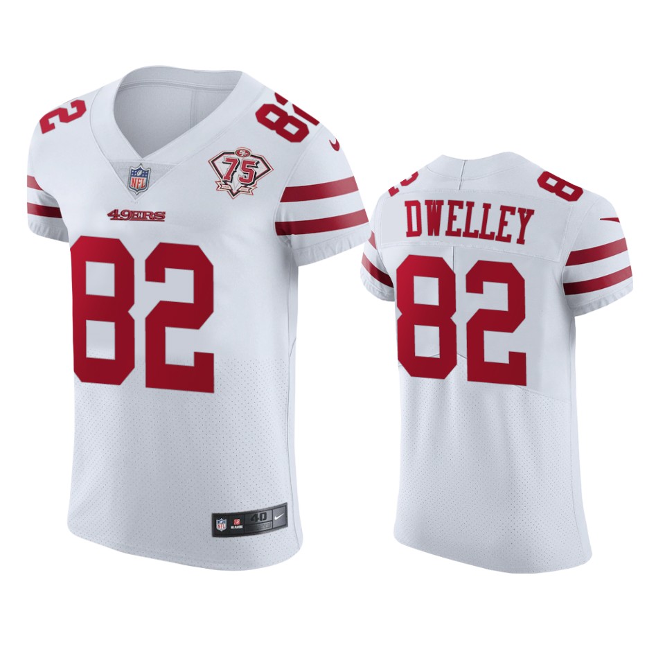 Nike 49ers #82 Ross Dwelley White Men's 75th Anniversary Stitched NFL Vapor Untouchable Elite Jersey Nike 49ers #82 Ross Dwelley White Men's 75th Anniversary Stitched NFL Vapor Untouchable Elite Jersey