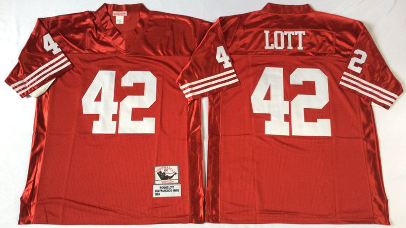 Mitchell And Ness 49ers #42 Ronnie Lott red Men's Throwback Stitched NFL Jersey Mitchell And Ness 49ers #42 Ronnie Lott red Men's Throwback Stitched NFL Jersey