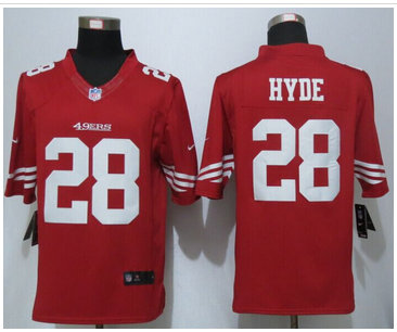 Nike San Francisco 49ers #28 Carlos Hyde Red Team Color Men's NFL Limited Jersey