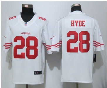 Nike San Francisco 49ers #28 Carlos Hyde White Men's NFL Limited Jersey