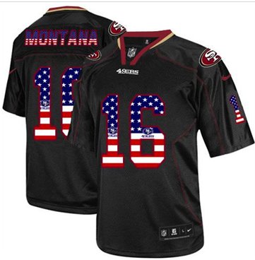 NEW San Francisco 49ers #16 Joe Montana Black NFL Elite USA Flag Fashion Jersey