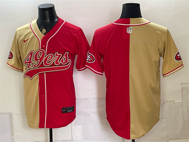 Men's San Francisco 49ers Blank Gold Red Split Stitched Jersey 004