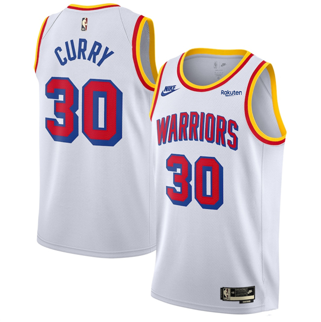 Men's Golden State Warriors #30 Stephen Curry White 2024 25 Classic Edition Swingman Stitched Basketball Jersey