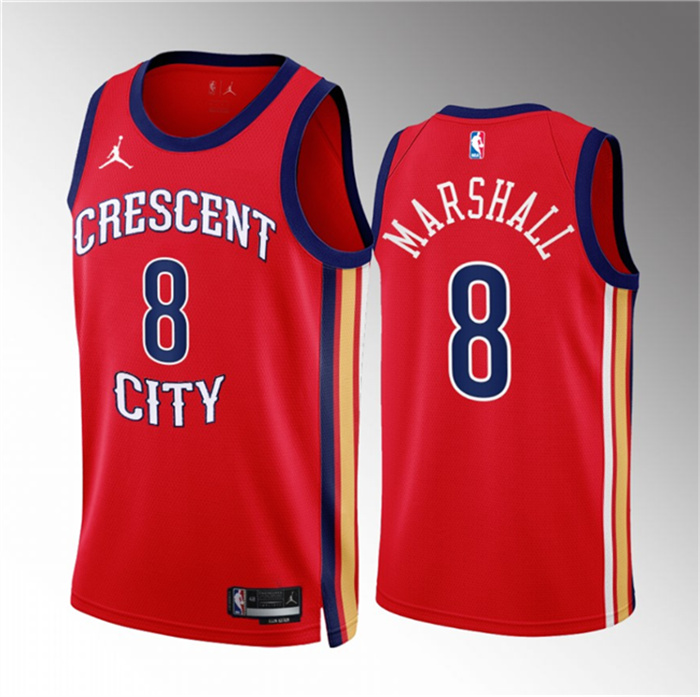 Men's New Orleans Pelicans #8 Naji Marshall Red 2022 23 Statement Edition Stitched Basketball Jersey