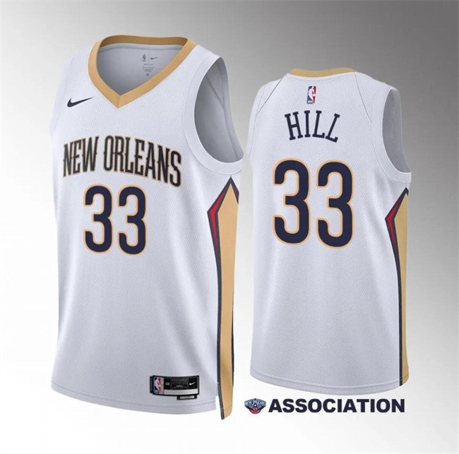 Men's New Orleans Pelicans #33 Malcolm Hill White Association Edition Stitched Basketball Jersey