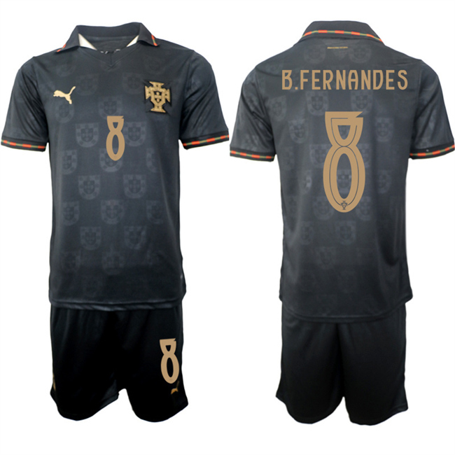Men's Portugal Team #8 B.Fernandes Black 2026 World Cup Away Soccer Jersey Suit