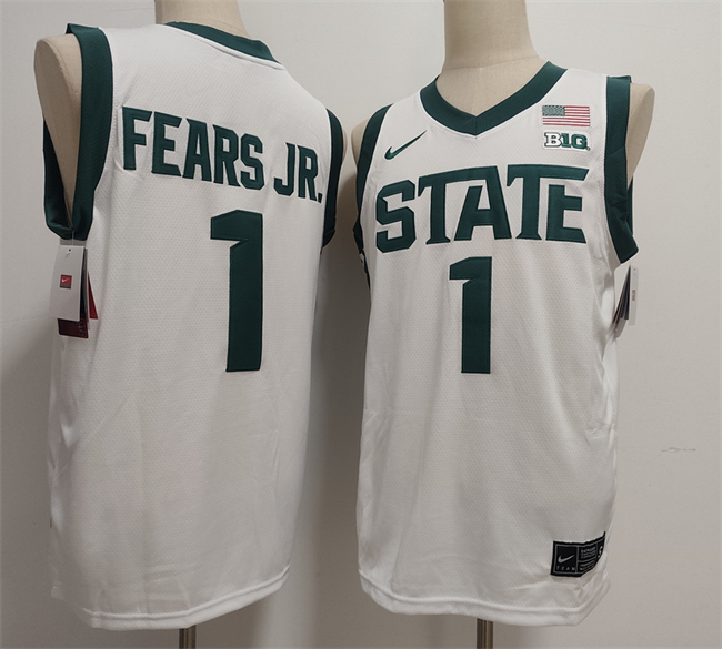 Men's Michigan State Spartans Green #1 Jeremy Fears Jr. White Stitched Jersey Men's Michigan State Spartans Green #1 Jeremy Fears Jr. White Stitched Jersey