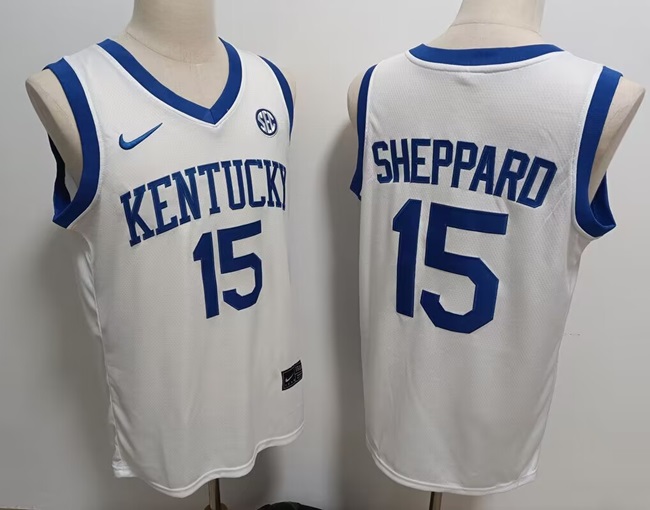 Men's Kentucky Wildcats #15 Reed Sheppard White Stitched Jersey Men's Kentucky Wildcats #15 Reed Sheppard White Stitched Jersey