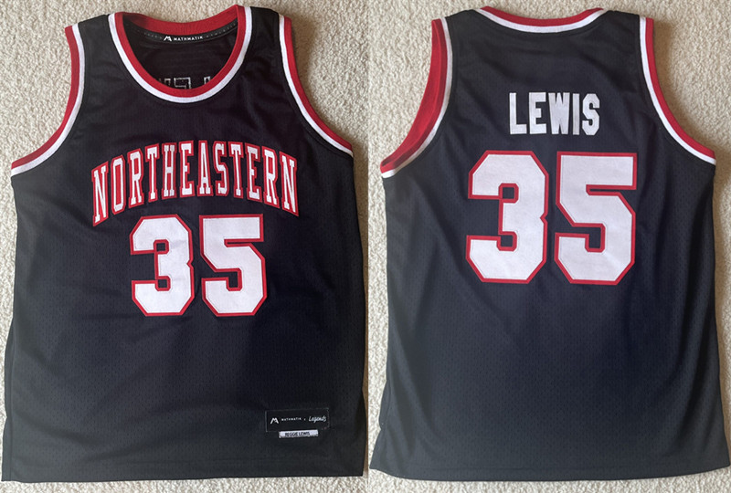 Men's Northeastern University #35 Reggie Lewis Black Stitched Basketball Jersey
