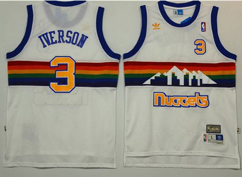 Nuggets #3 Allen Iverson White Throwback Stitched NBA Jersey