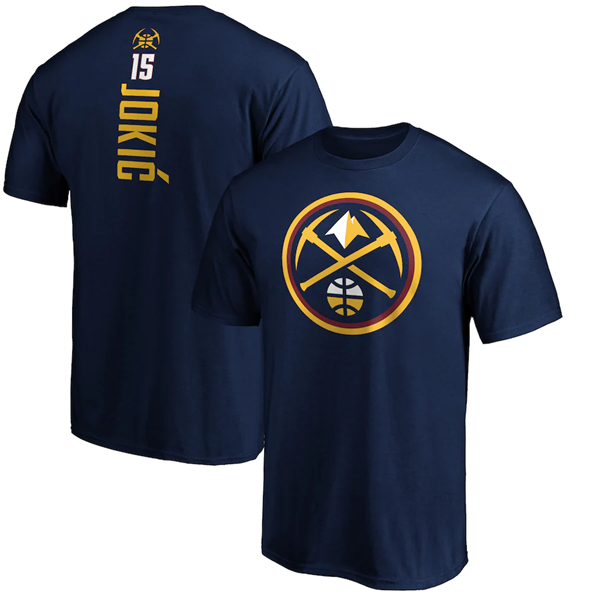 Men's Denver Nuggets #15 Nikola Jokic Navy Name & Number T-Shirt 3