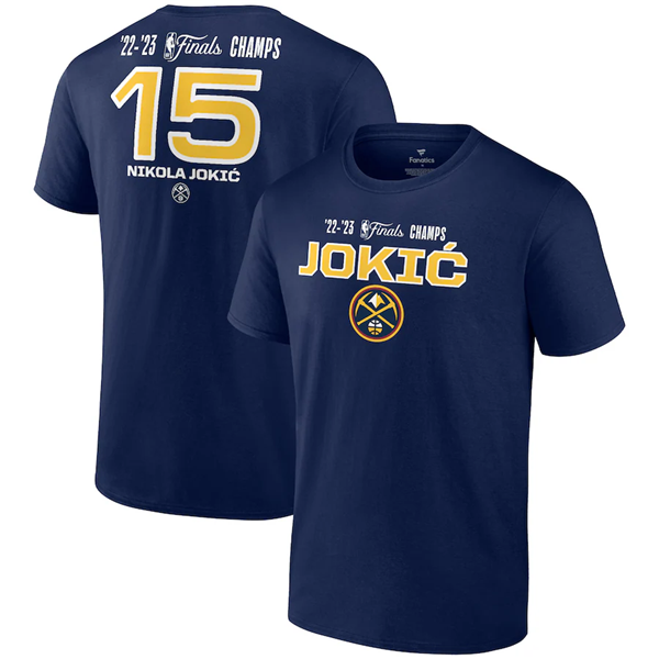 Men's Denver Nuggets #15 Nikola Jokic Navy Name & Number T-Shirt 2