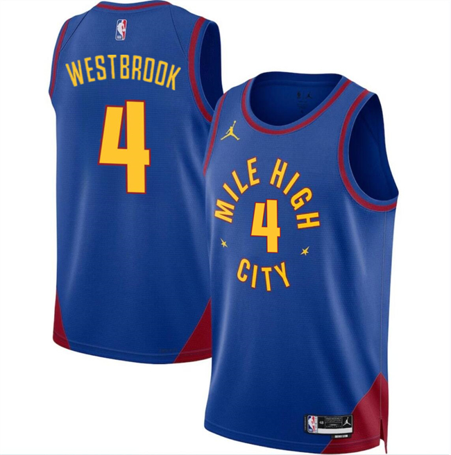 Men's Denver Nuggets #4 Russell Westbrook Blue 2024 Statement Edition Stitched Basketball Jersey