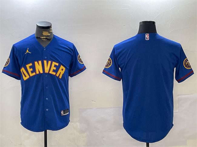 Men's Denver Nuggets Blank Blue With Patch Stitched Jersey