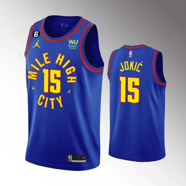 Men's Denver Nuggets #15 Nikola Jokic With Memorial PatchBlue 2022-23 Statement Edition Stitched Jersey