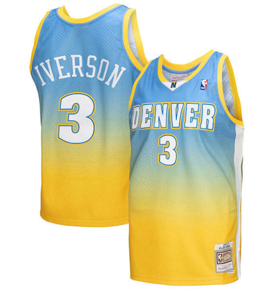 Men's Denver Nuggets #3 Allen Iverson 2006-07 Blue Yellow Throwback Stitched Jersey