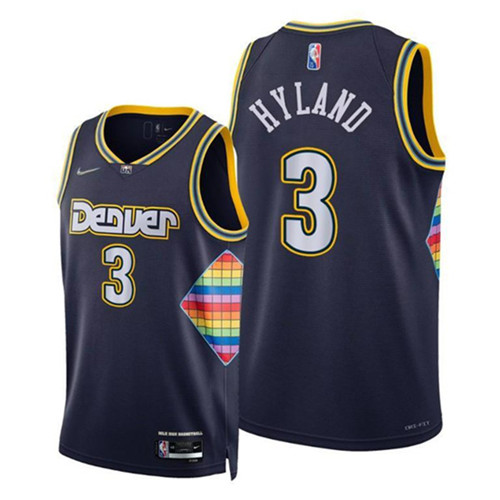 Men's Denver Nuggets #3 Nah'Shon Hyland Navy 2021 22 City Edition 75th Anniversary Stitched Jersey