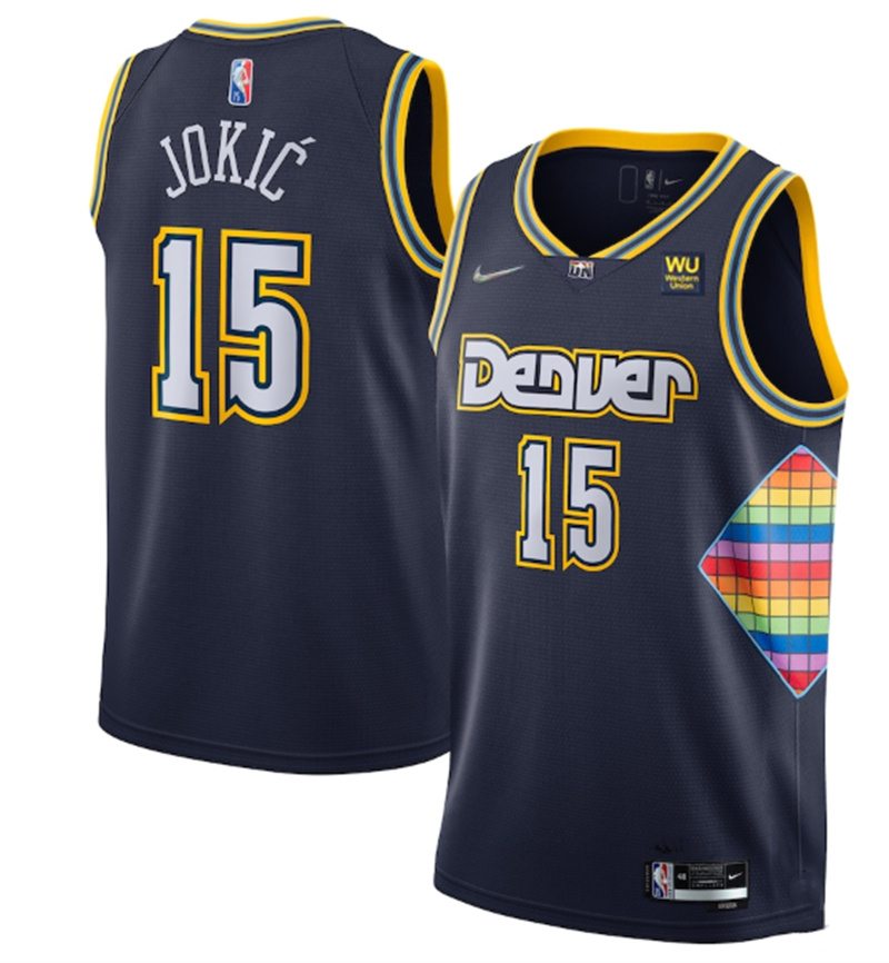 Men's Denver Nuggets #15 Nikola Jokic Navy 2021-22 City Edition 75th Anniversary Stitched Jersey