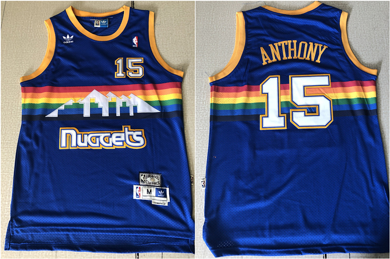 Nuggets 15 Carmelo Anthony Blue Hardwood Classics Jersey